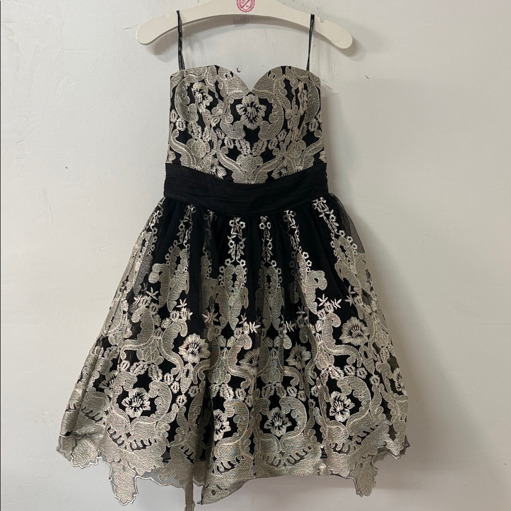 Chi Chi London Black and Cream Floral Prom Dress